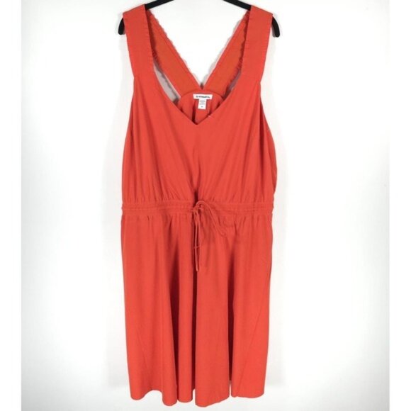 NWOT ATHLETA SAVANNAH Strap Mini Dress 2X Orange V-Neck‎ Sleeveless Drawstring - Picture 1 of 16